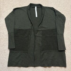 Lululemon Cardigan Sweater Womens 6 Green Merino Wool Open Front Ribbed Knit‎